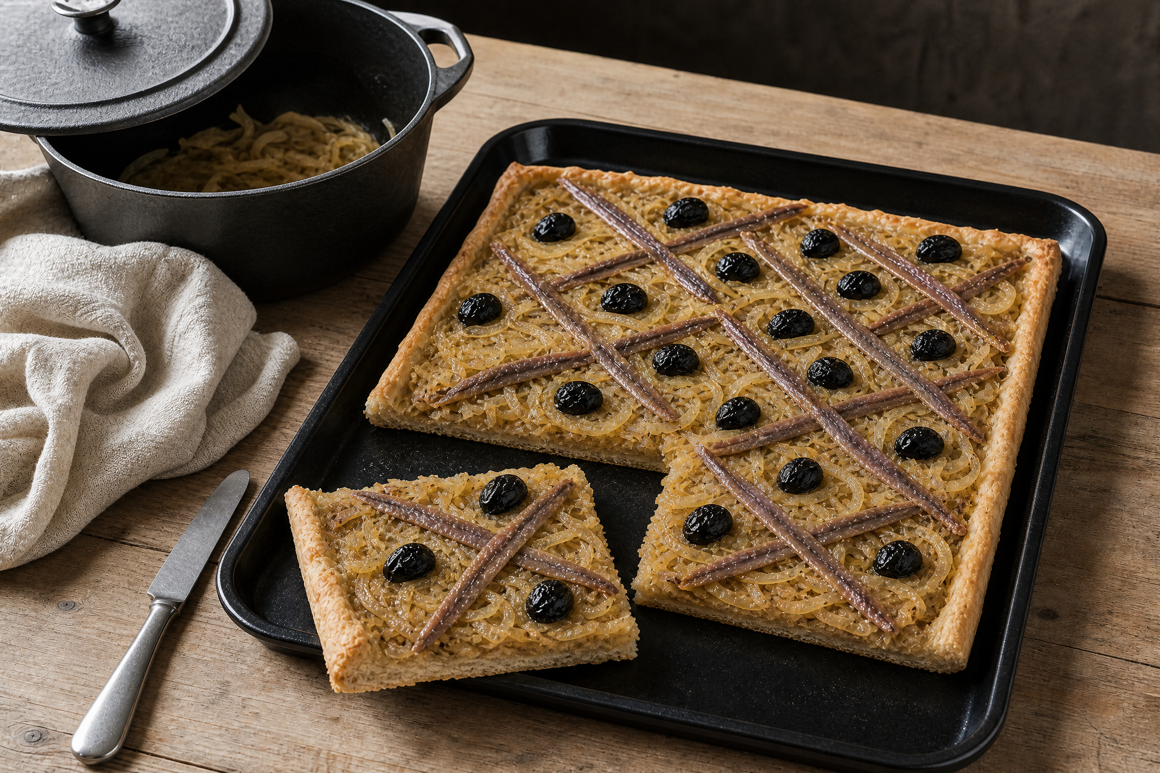 Pissaladière revisitée : fondue d&rsquo;oignons en quarante minutes